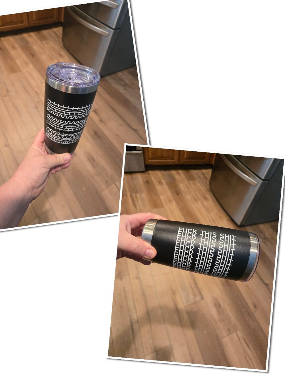 Black Geometric Insulated Tumbler w/ Lid